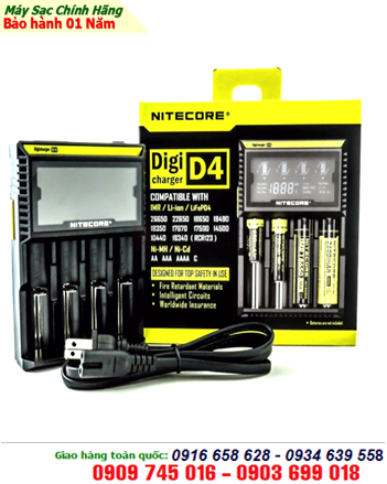 Nitecore D4; Máy sạc pin NiMh-NiCd-Lithium Nitecore D4 _04 khe sạc _Có màn hình LCD chính hãng 
